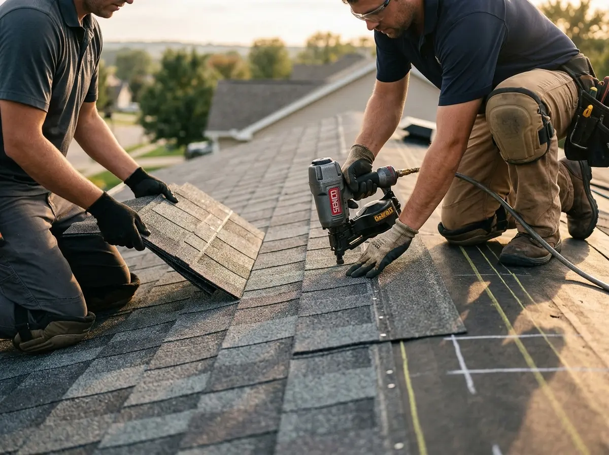 Professional roofer working on a residential roof in SeaTac